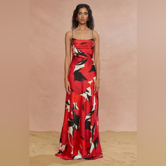 AMUR Red and Black Maxi Dress